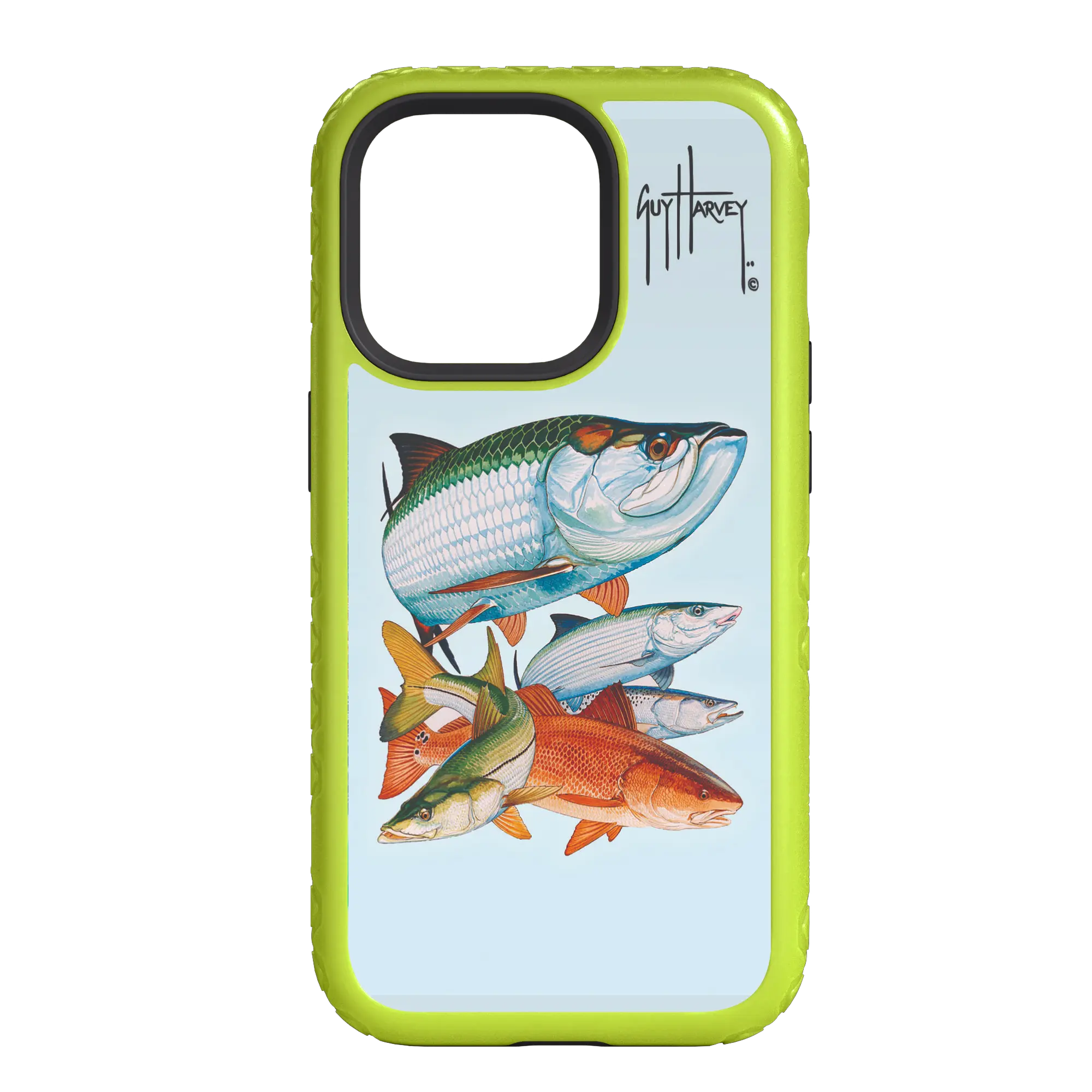 Guy Harvey Fortitude Series for Apple iPhone 14 - Inshore Collage - Custom Case - ElectricLime - cellhelmet