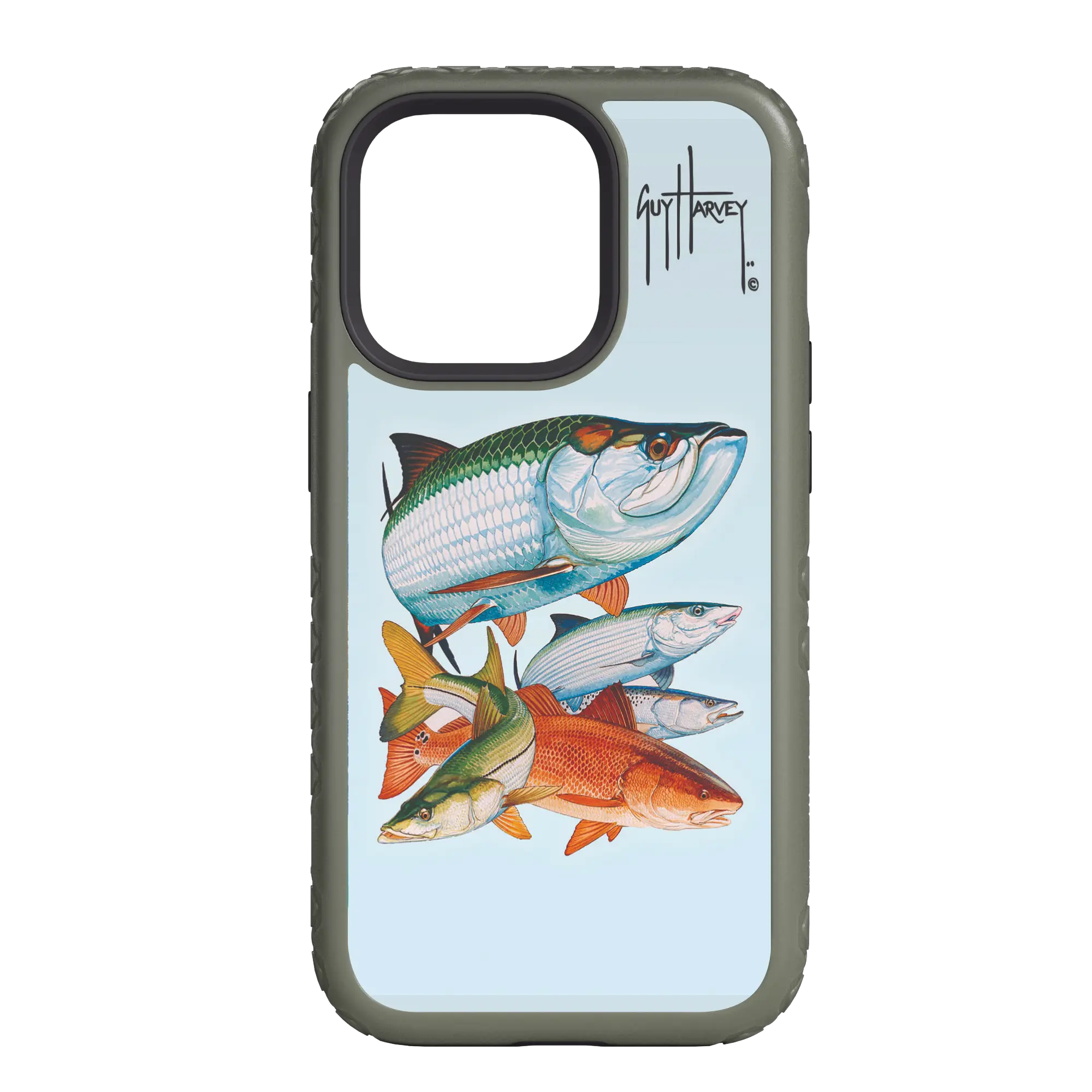 Guy Harvey Fortitude Series for Apple iPhone 14 - Inshore Collage - Custom Case - OliveDrabGreen - cellhelmet