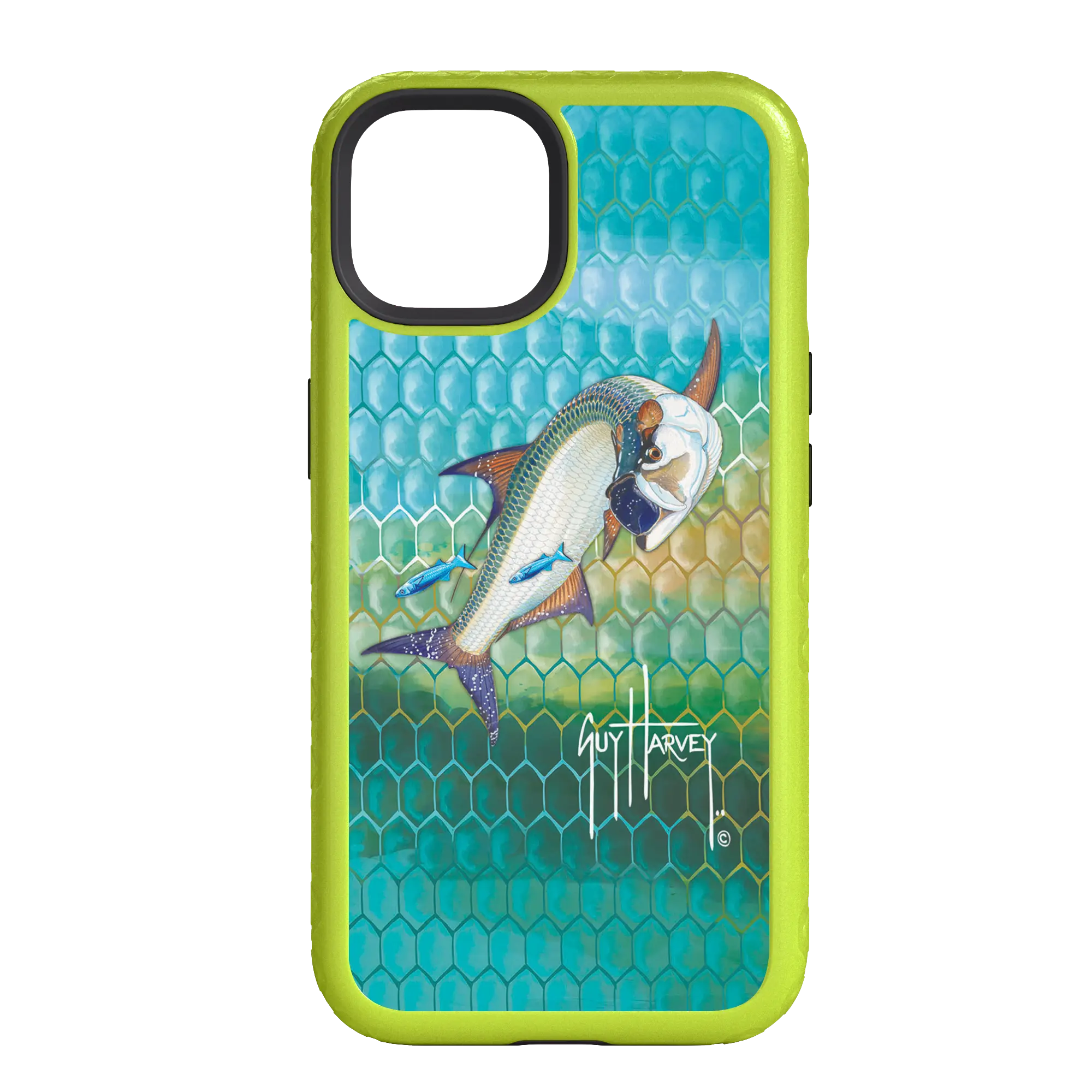 Guy Harvey Fortitude Series for Apple iPhone 14 - Tarpon Skin - Custom Case - ElectricLime - cellhelmet