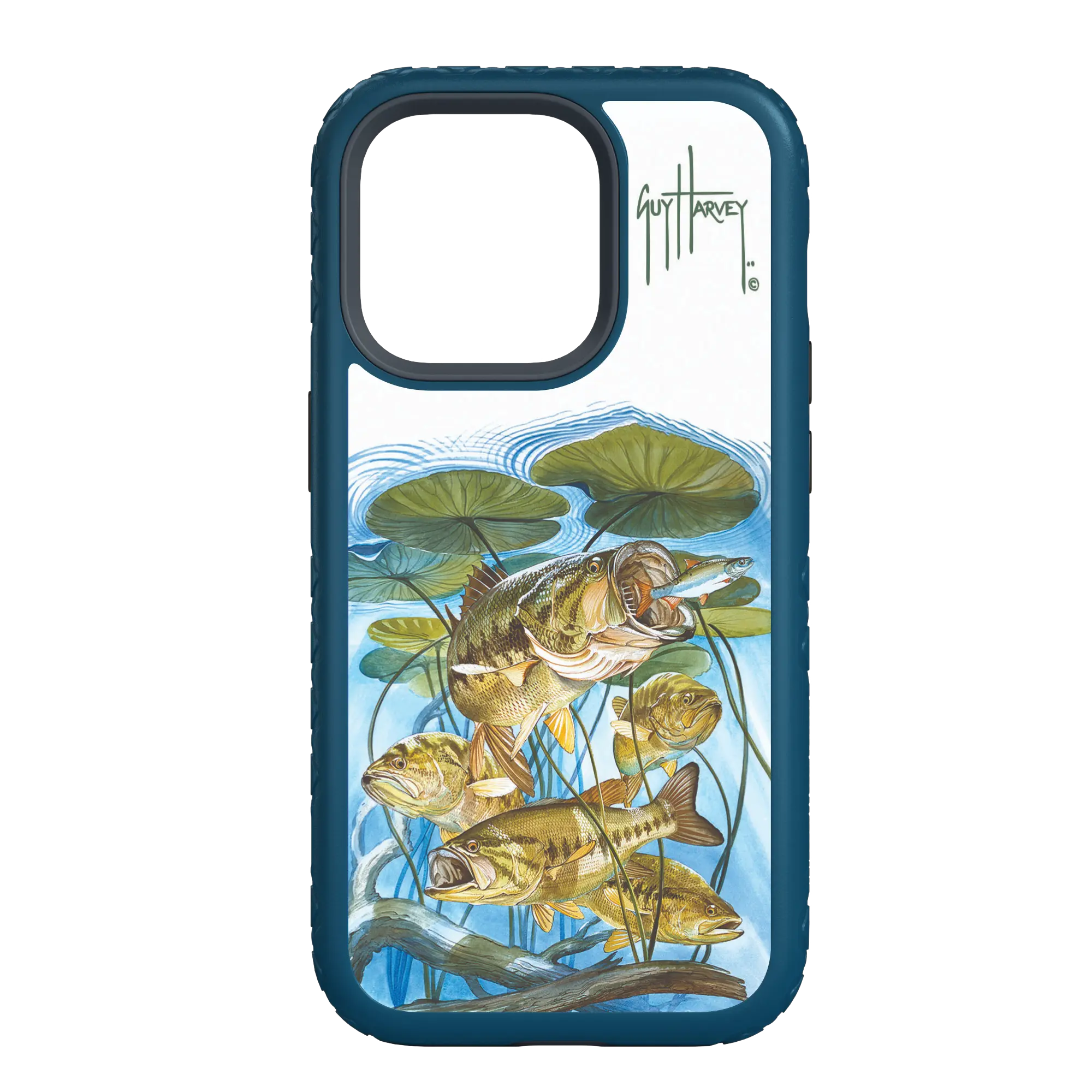 Guy Harvey Fortitude Series for Apple iPhone 14 Plus - Five Largemouth Under Lilypads - Custom Case - DeepSeaBlue - cellhelmet