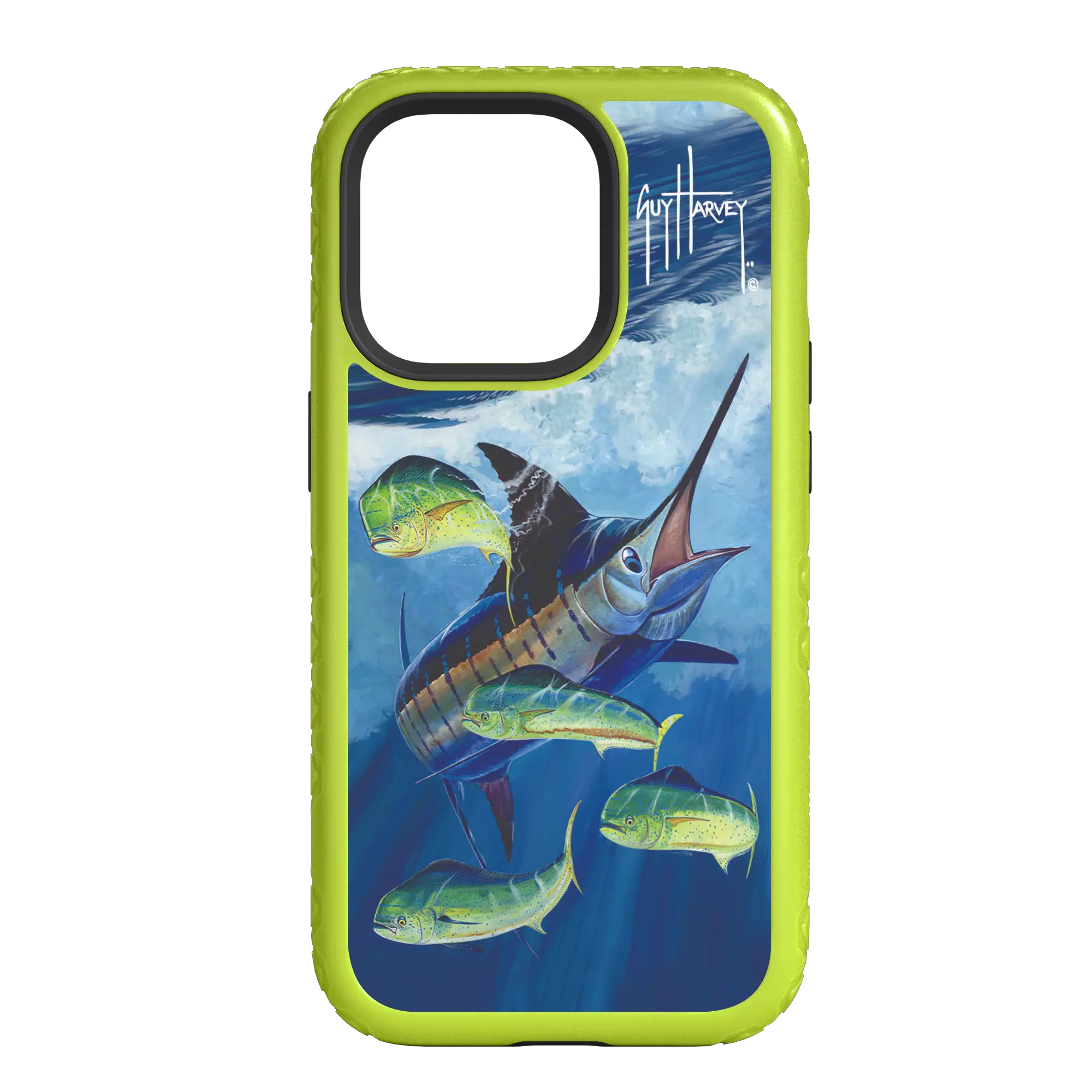 Guy Harvey Fortitude Series for Apple iPhone 14 Plus - Four Play - Custom Case - ElectricLime - cellhelmet