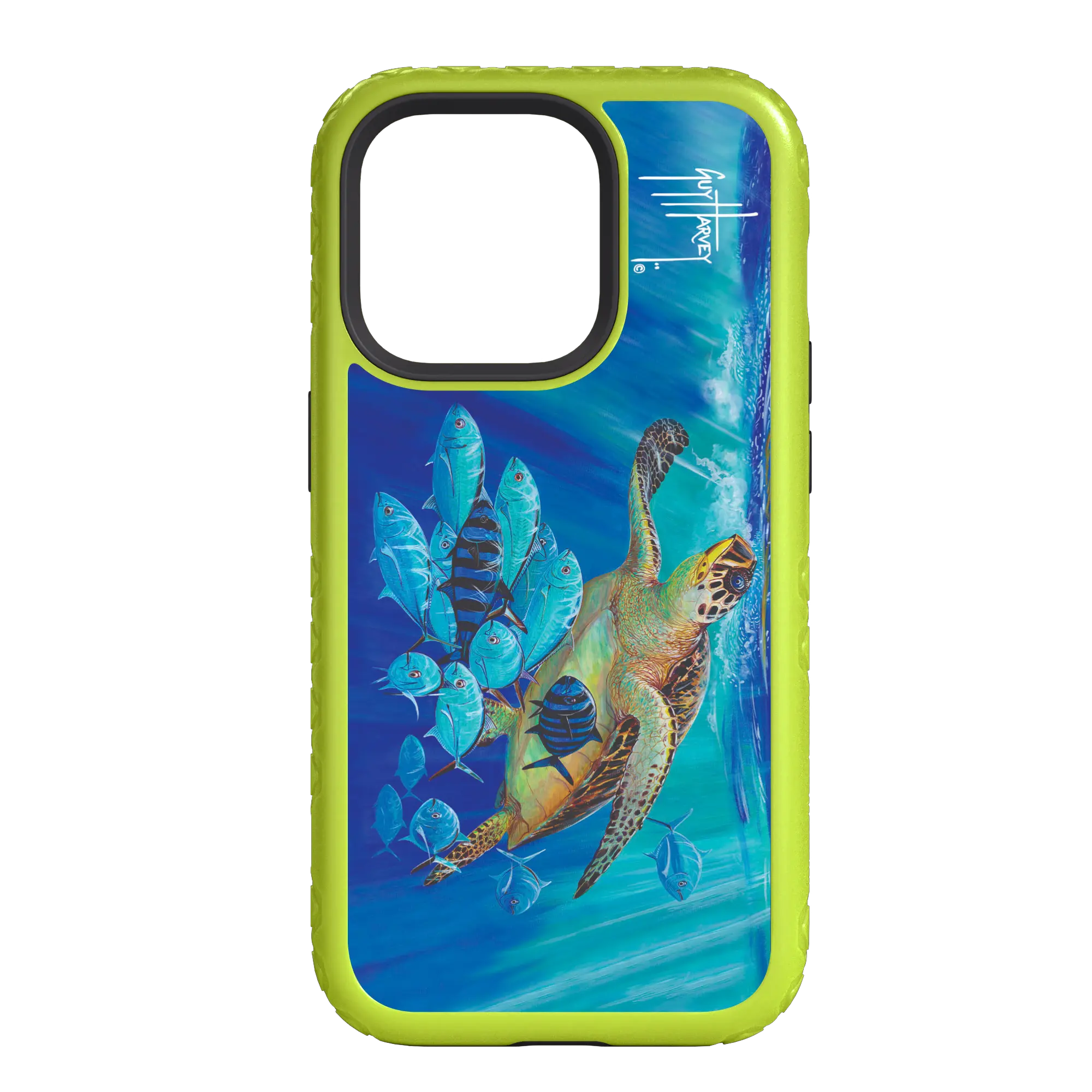 Guy Harvey Fortitude Series for Apple iPhone 14 Plus - Hawksbill Caravan - Custom Case - ElectricLime - cellhelmet