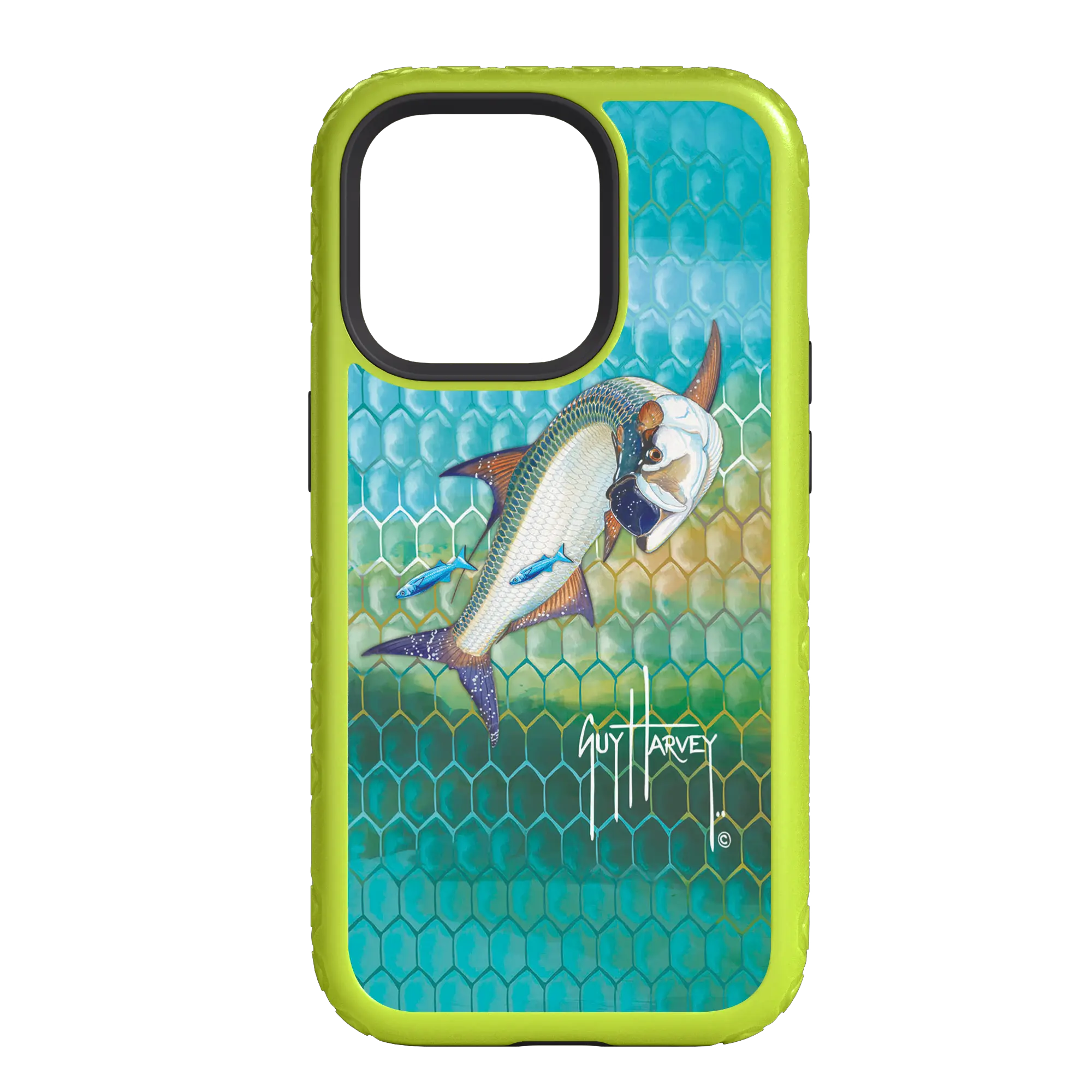 Guy Harvey Fortitude Series for Apple iPhone 14 Plus - Tarpon Skin - Custom Case - ElectricLime - cellhelmet