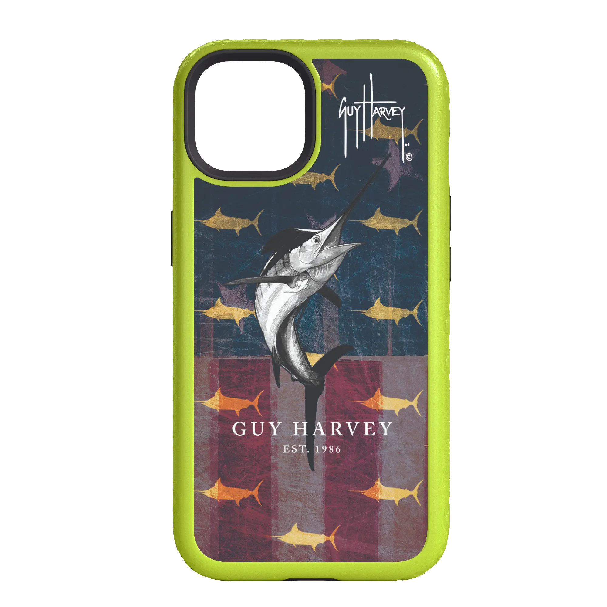 Guy Harvey Fortitude Series for Apple iPhone 14 Pro - Black Scribbler - Custom Case - ElectricLime - cellhelmet