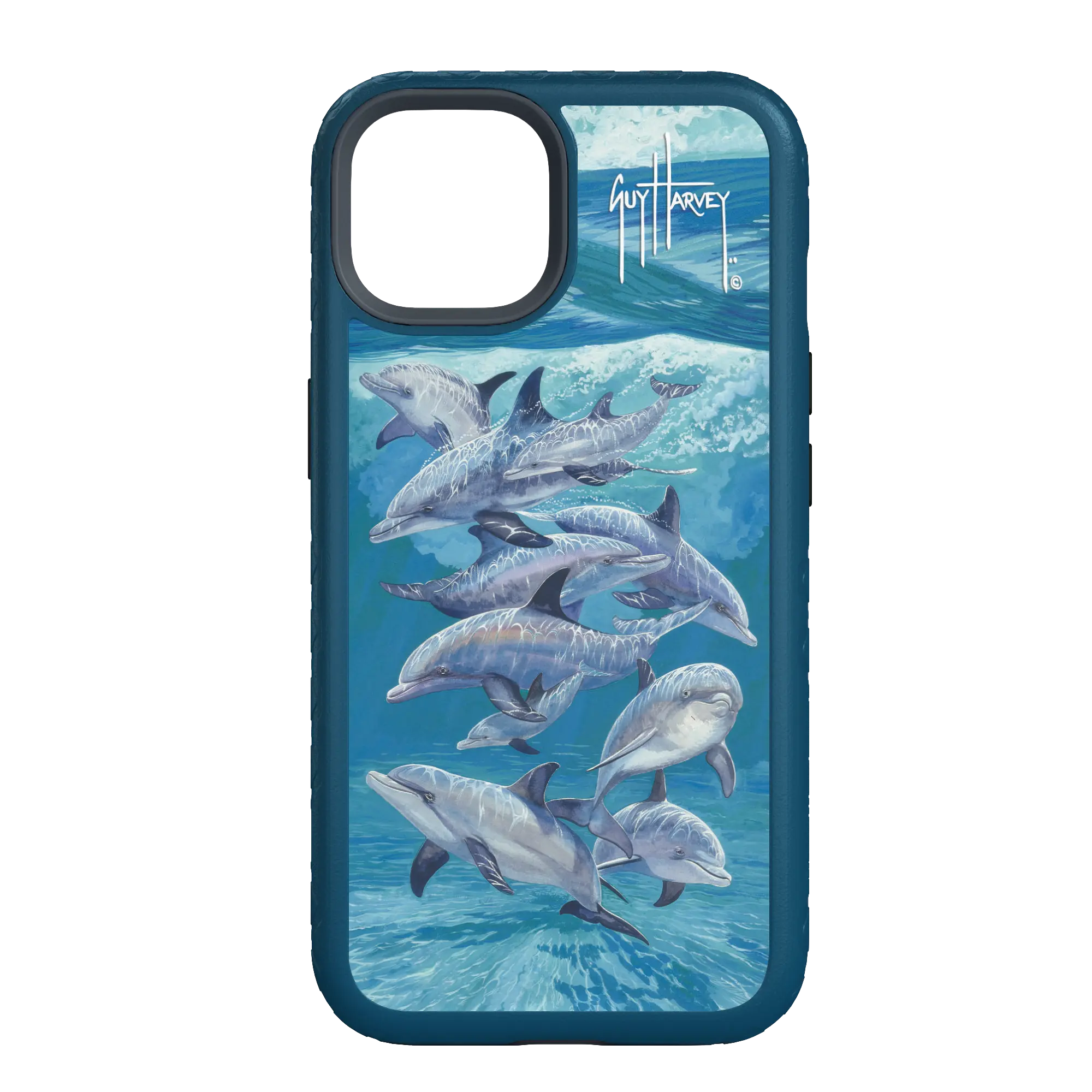 Guy Harvey Fortitude Series for Apple iPhone 14 Pro - Bottlenose Dolphins - Custom Case - DeepSeaBlue - cellhelmet