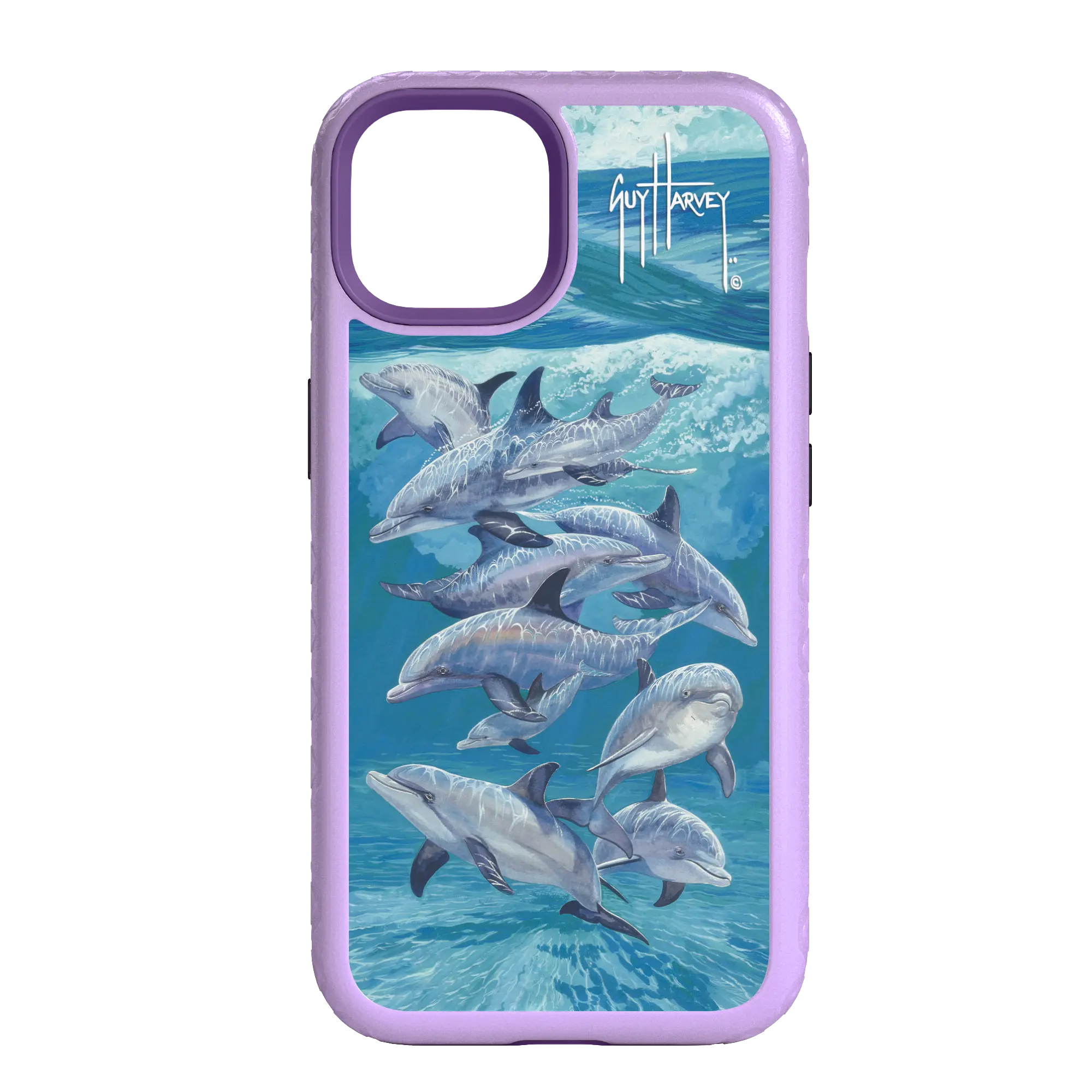 Guy Harvey Fortitude Series for Apple iPhone 14 Pro - Bottlenose Dolphins - Custom Case - LilacBlossomPurple - cellhelmet