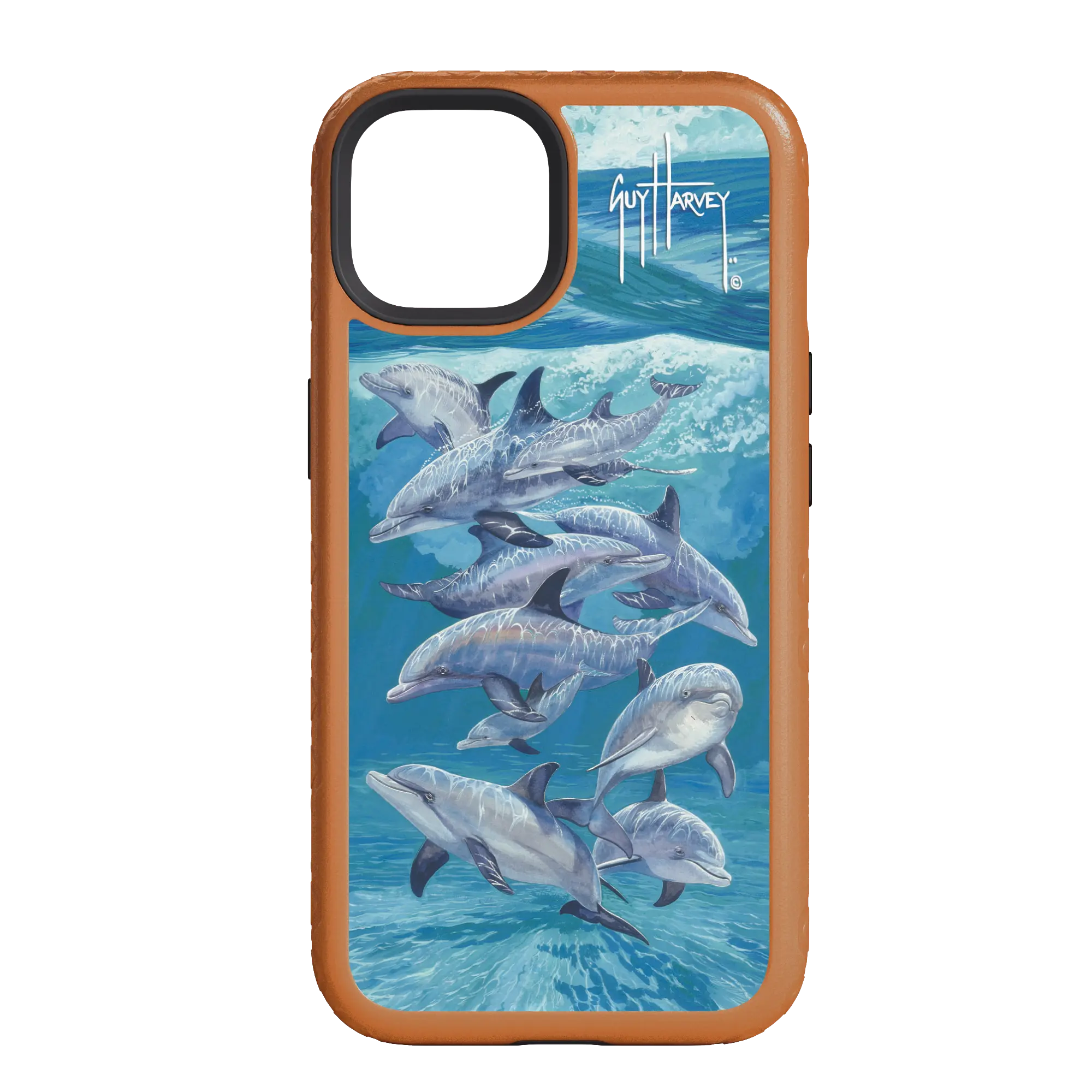 Guy Harvey Fortitude Series for Apple iPhone 14 Pro - Bottlenose Dolphins - Custom Case - PumpkinSpice - cellhelmet