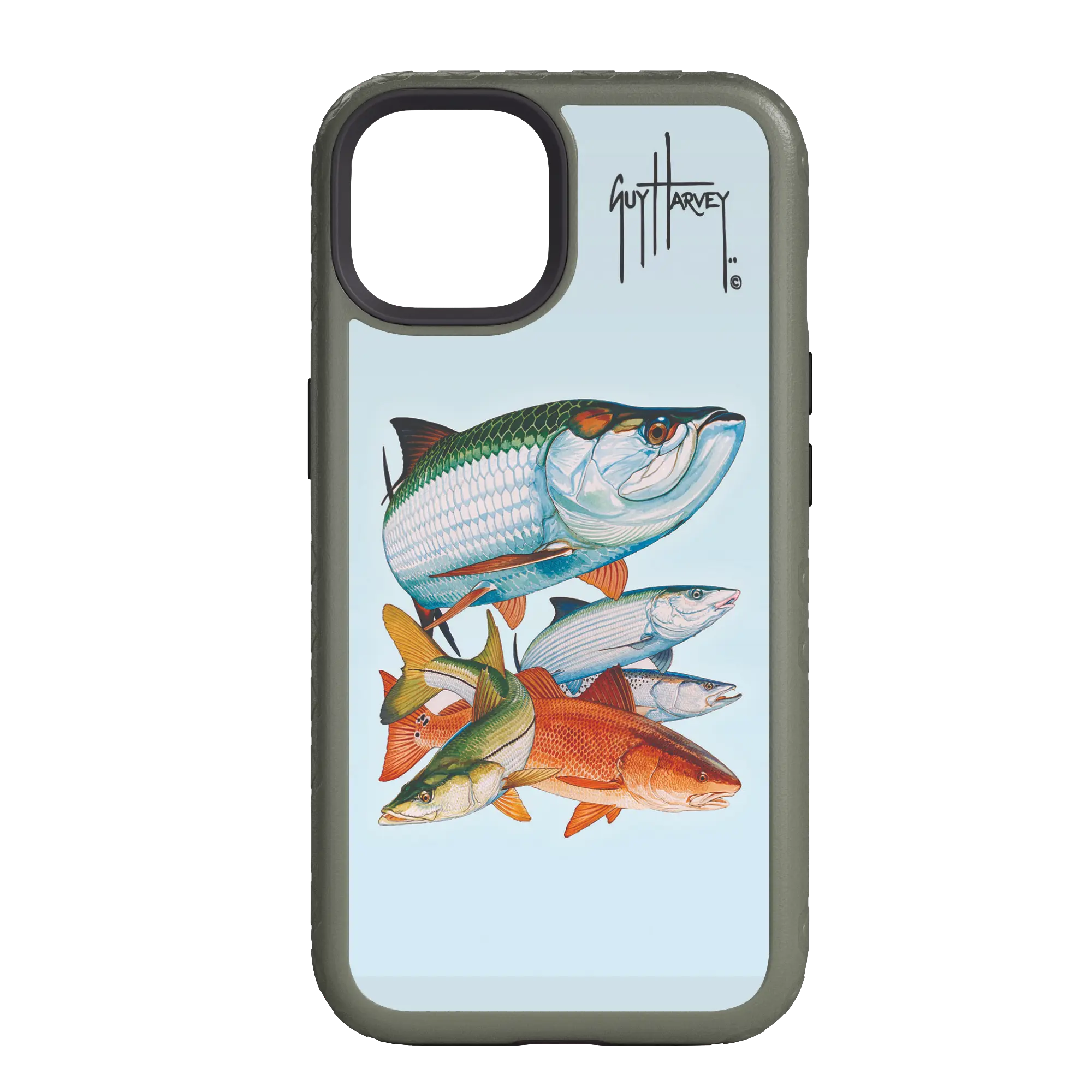 Guy Harvey Fortitude Series for Apple iPhone 14 Pro - Inshore Collage - Custom Case - OliveDrabGreen - cellhelmet