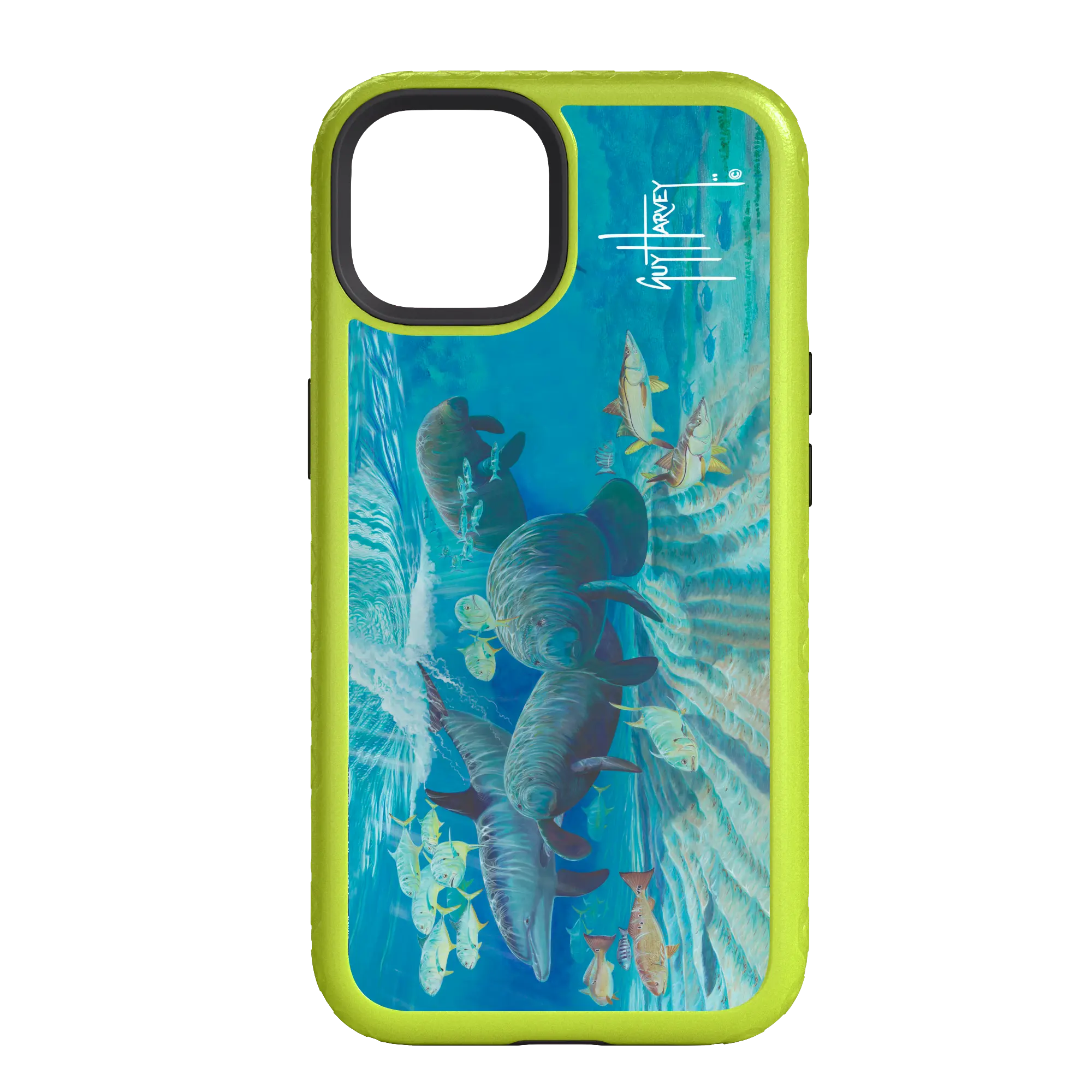 Guy Harvey Fortitude Series for Apple iPhone 14 Pro - Manatee Pass - Custom Case - ElectricLime - cellhelmet