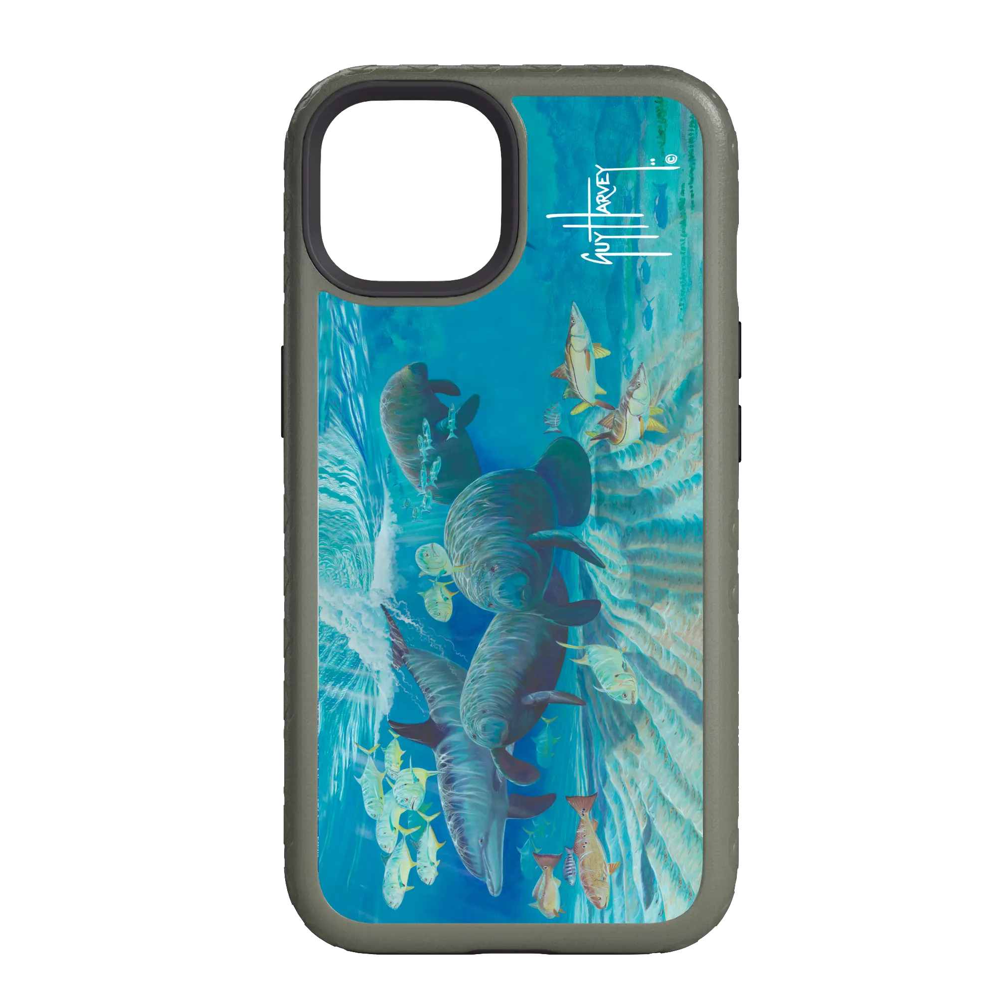 Guy Harvey Fortitude Series for Apple iPhone 14 Pro - Manatee Pass - Custom Case - OliveDrabGreen - cellhelmet