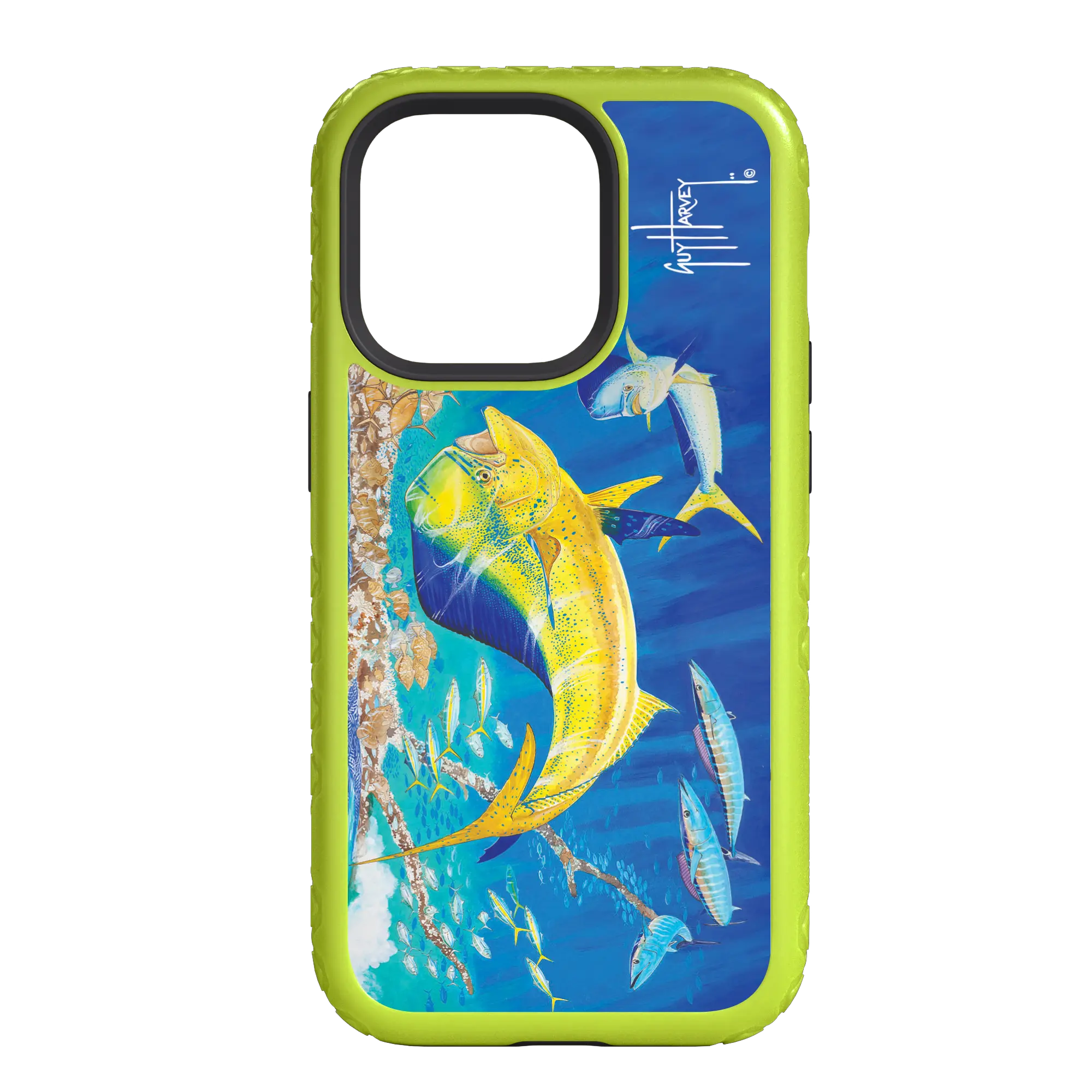 Guy Harvey Fortitude Series for Apple iPhone 14 Pro Max - Dolphin Oasis - Custom Case - ElectricLime - cellhelmet