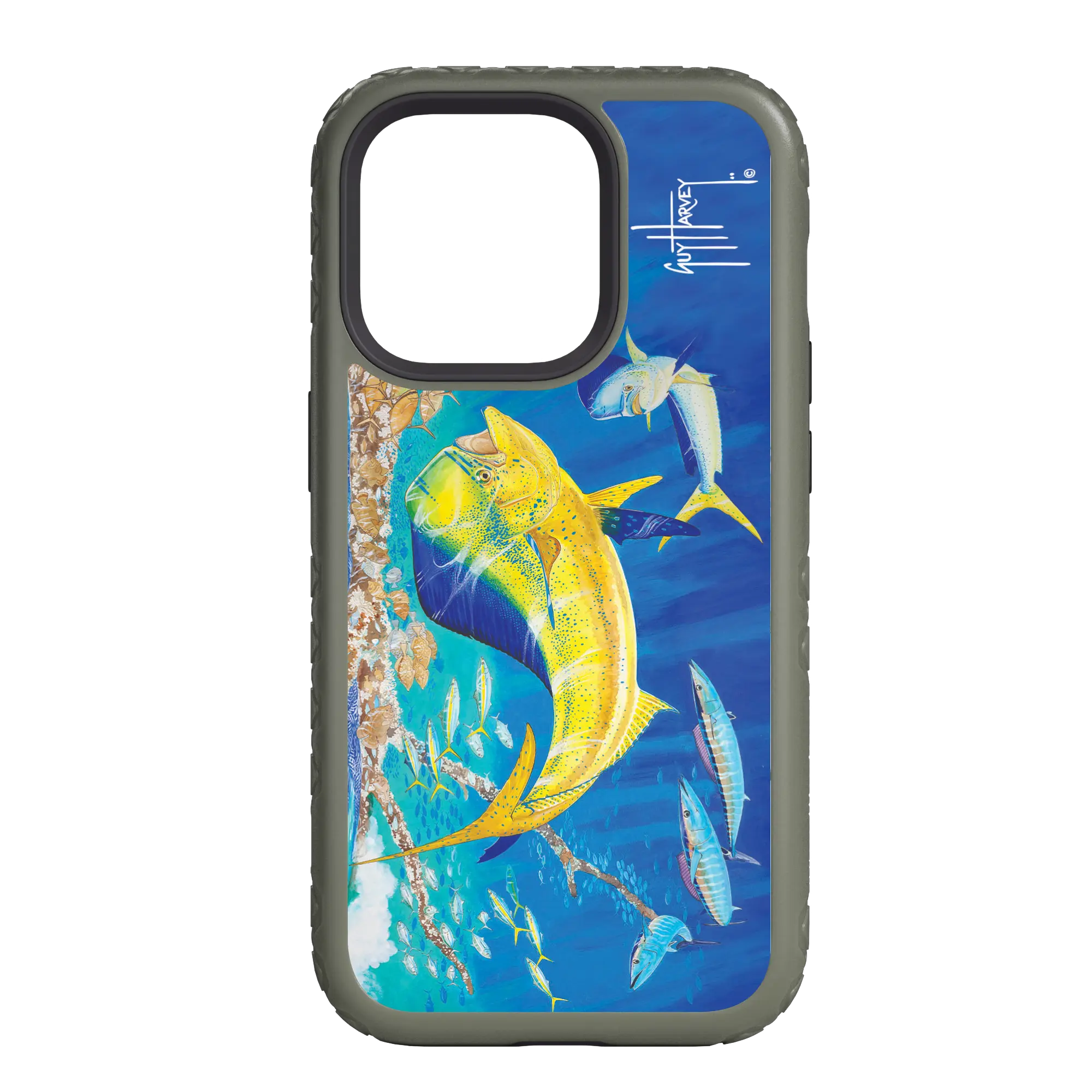 Guy Harvey Fortitude Series for Apple iPhone 14 Pro Max - Dolphin Oasis - Custom Case - OliveDrabGreen - cellhelmet