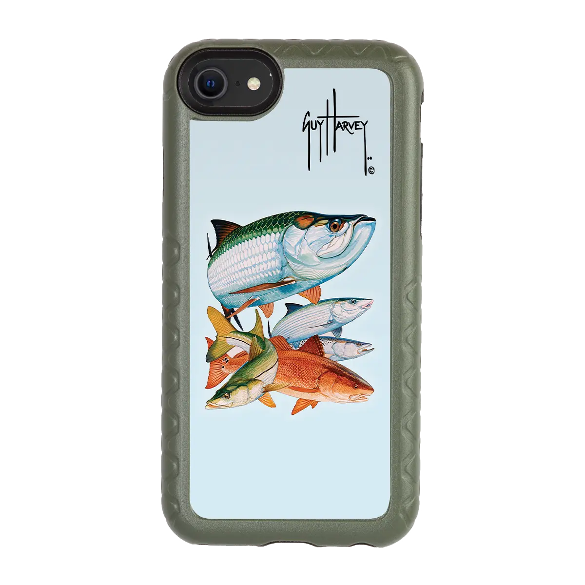 Guy Harvey Fortitude Series for Apple iPhone SE (2020) /6/7/8 - Inshore Collage - Custom Case - OliveDrabGreen - cellhelmet