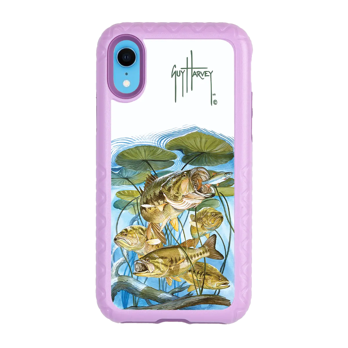 Guy Harvey Fortitude Series for Apple iPhone XR - Five Largemouth Under Lilypads - Custom Case - LilacBlossom - cellhelmet