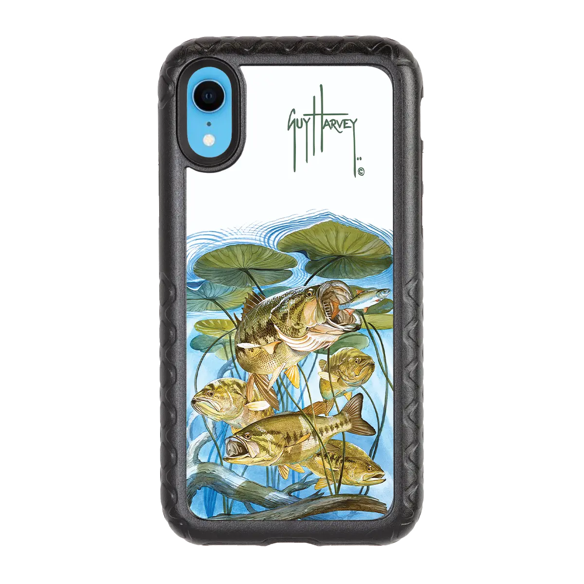 Guy Harvey Fortitude Series for Apple iPhone XR - Five Largemouth Under Lilypads - Custom Case - OnyxBlack - cellhelmet