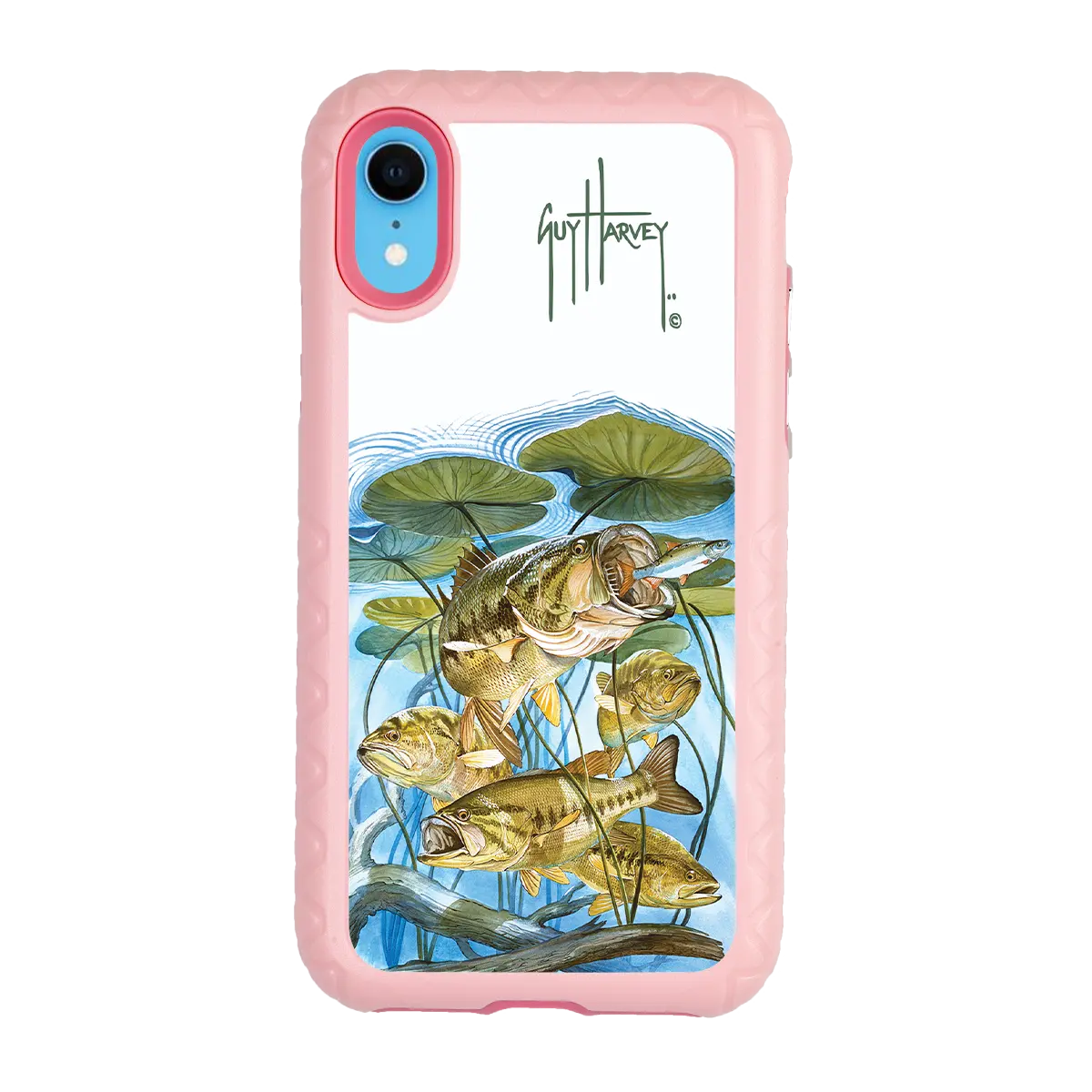 Guy Harvey Fortitude Series for Apple iPhone XR - Five Largemouth Under Lilypads - Custom Case - PinkMagnolia - cellhelmet