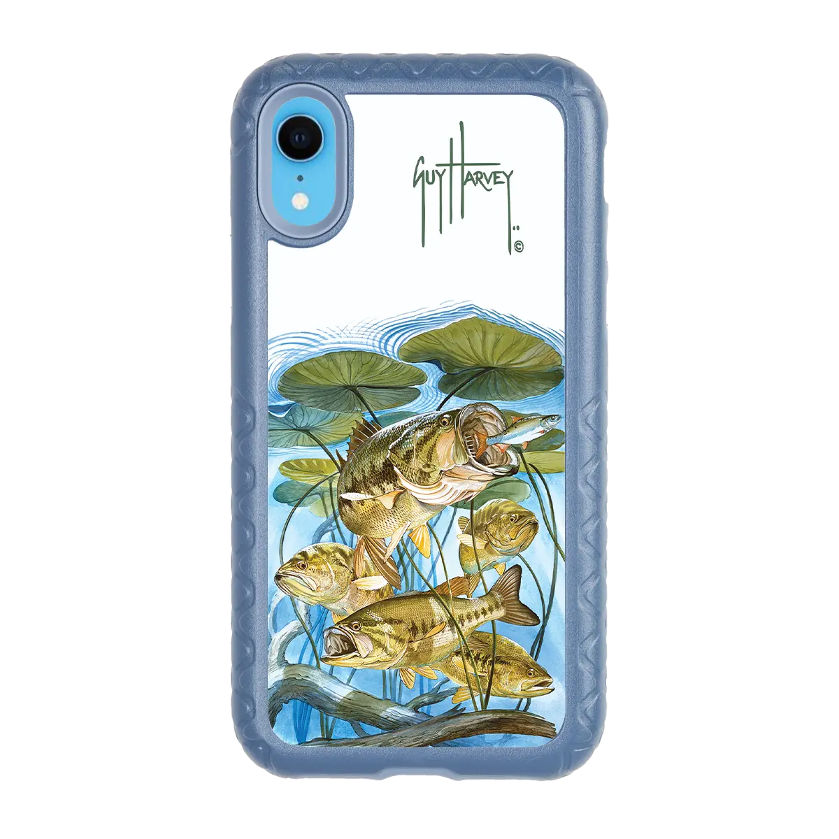 Guy Harvey Fortitude Series for Apple iPhone XR - Five Largemouth Under Lilypads - Custom Case - SlateBlue - cellhelmet