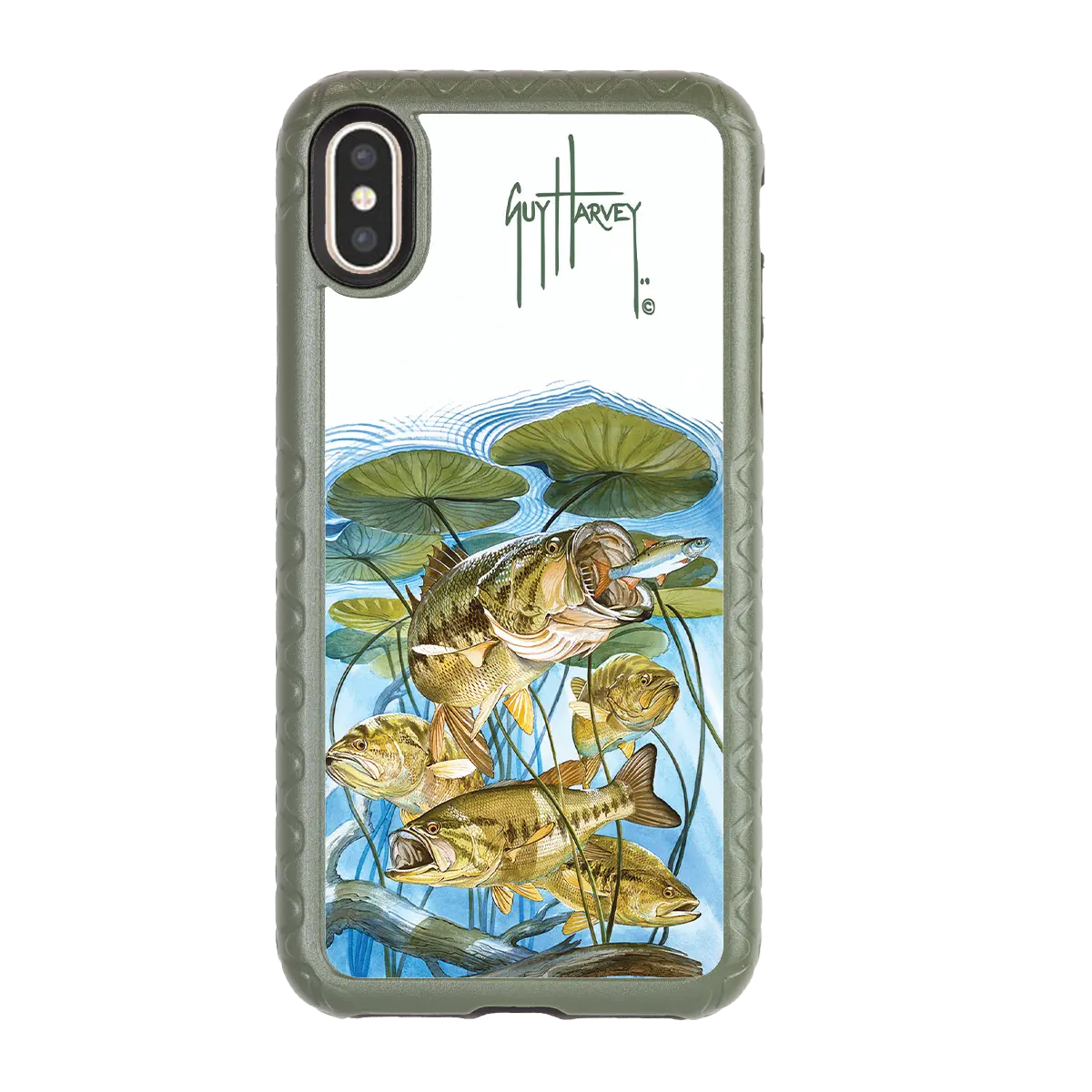 Guy Harvey Fortitude Series for Apple iPhone XS Max - Five Largemouth Under Lilypads - Custom Case - OliveDrabGreen - cellhelmet