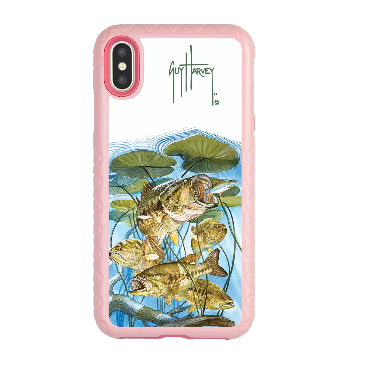 Guy Harvey Fortitude Series for Apple iPhone XS Max - Five Largemouth Under Lilypads - Custom Case - PinkMagnolia - cellhelmet