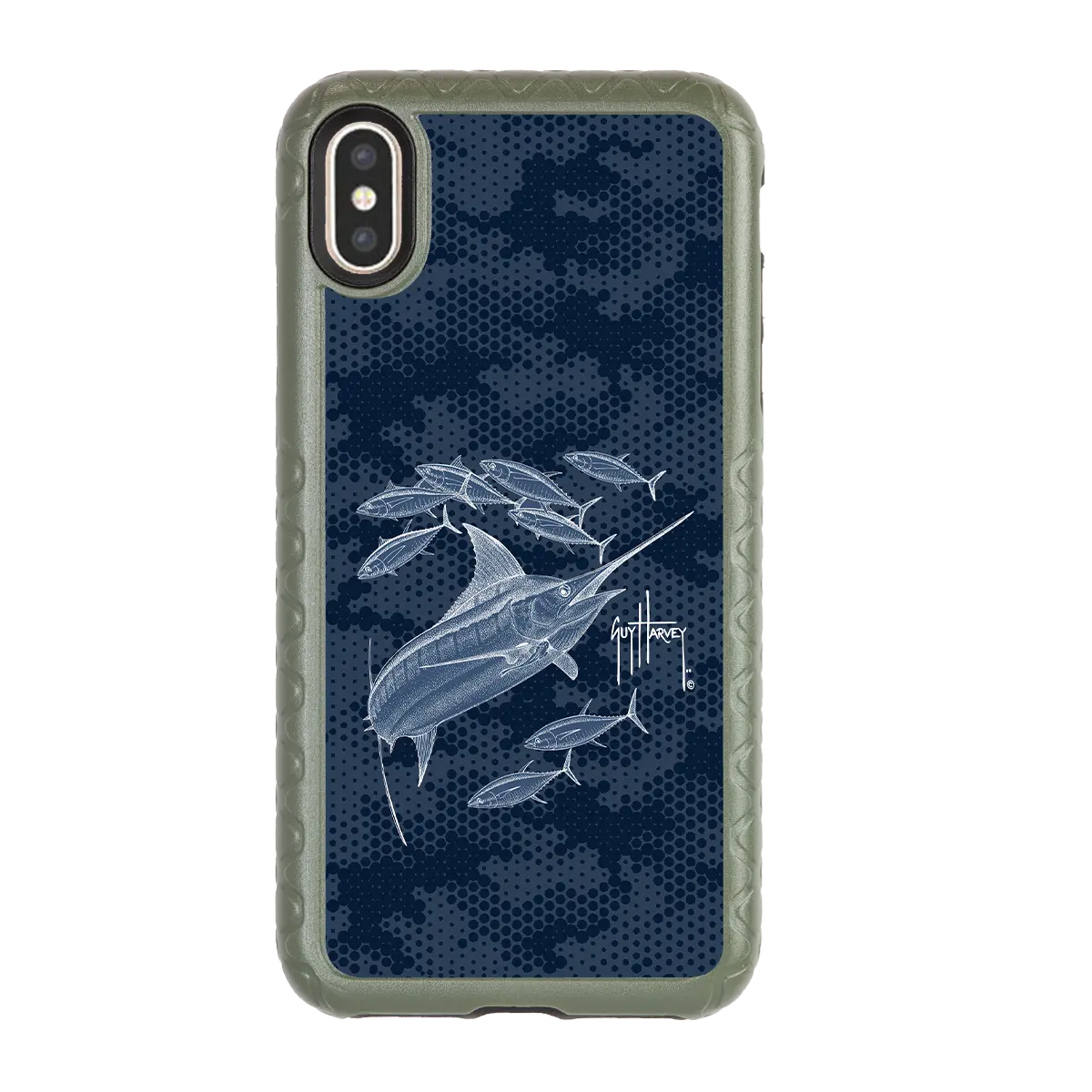 Guy Harvey Fortitude Series for Apple iPhone XS/X - Blue Camo - Custom Case - OliveDrabGreen - cellhelmet