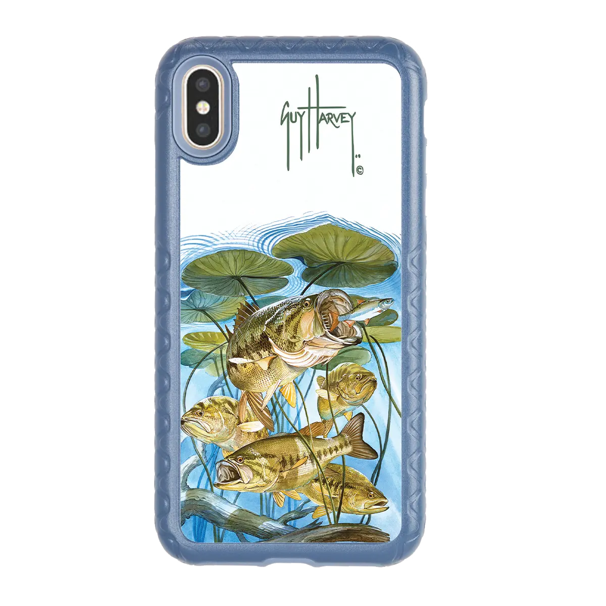 Guy Harvey Fortitude Series for Apple iPhone XS/X - Five Largemouth Under Lilypads - Custom Case - SlateBlue - cellhelmet