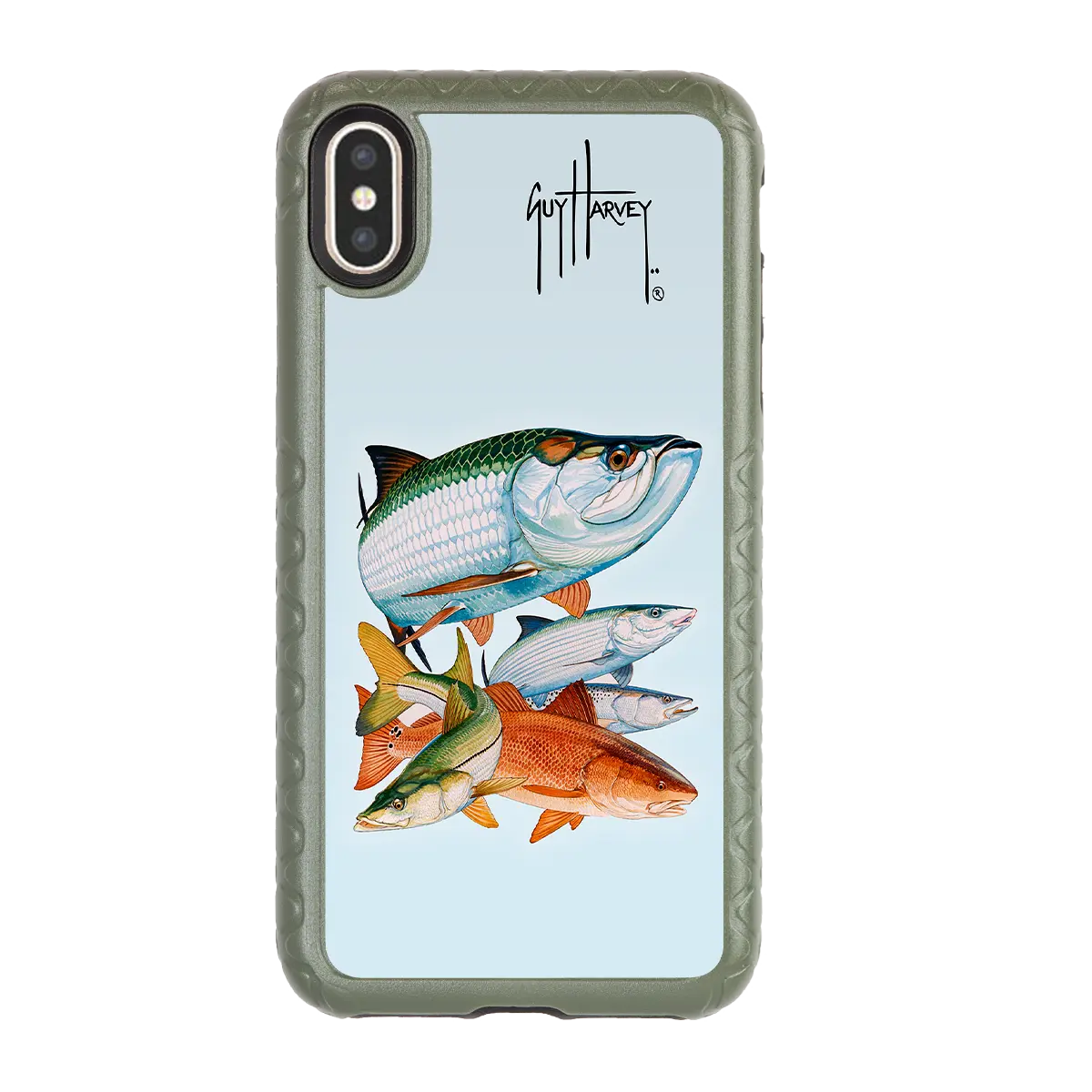 Guy Harvey Fortitude Series for Apple iPhone XS/X - Inshore Collage - Custom Case - OliveDrabGreen - cellhelmet