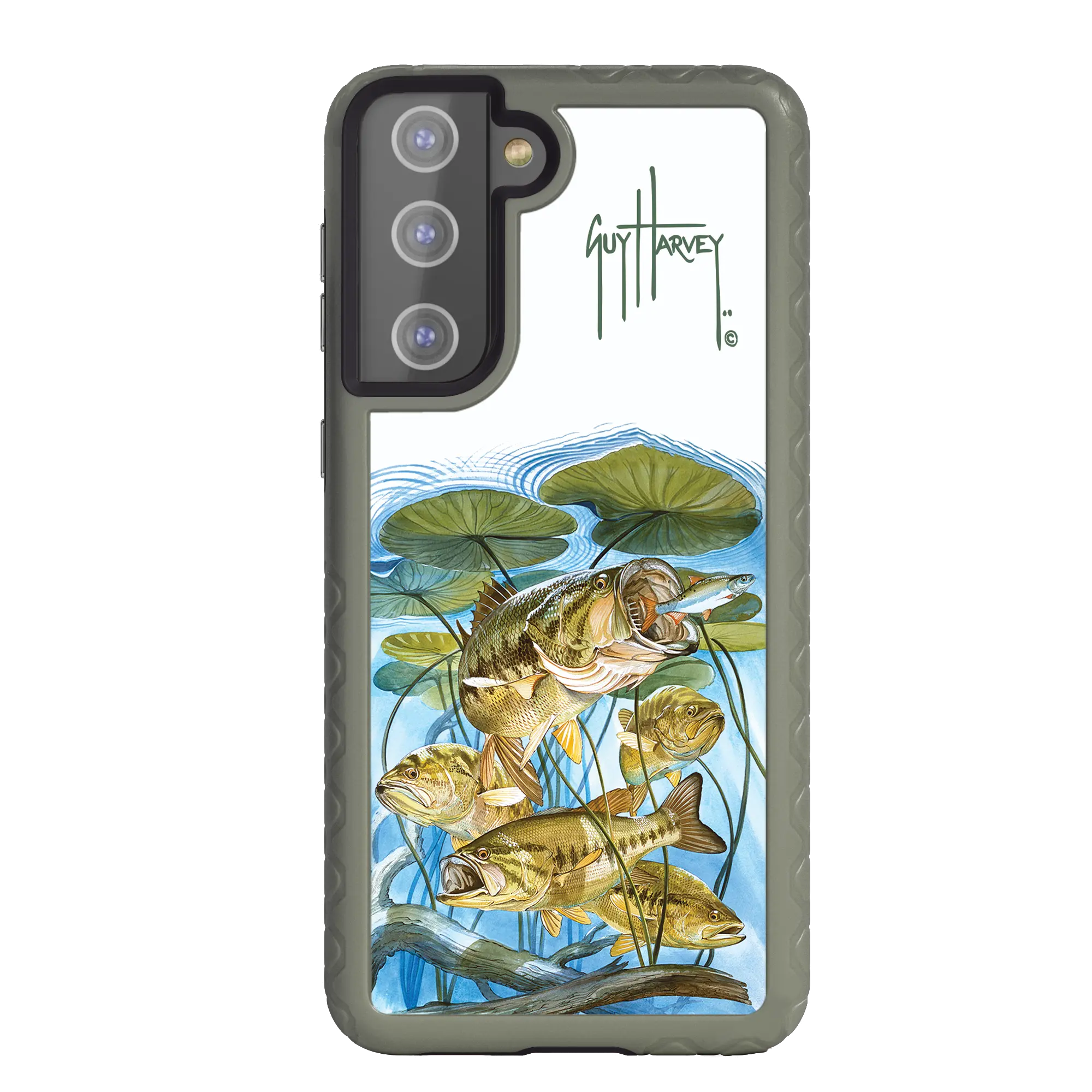 Guy Harvey Fortitude Series for Samsung Galaxy S21 - Five Largemouth Under Lilypads - Custom Case - OliveDrabGreen - cellhelmet