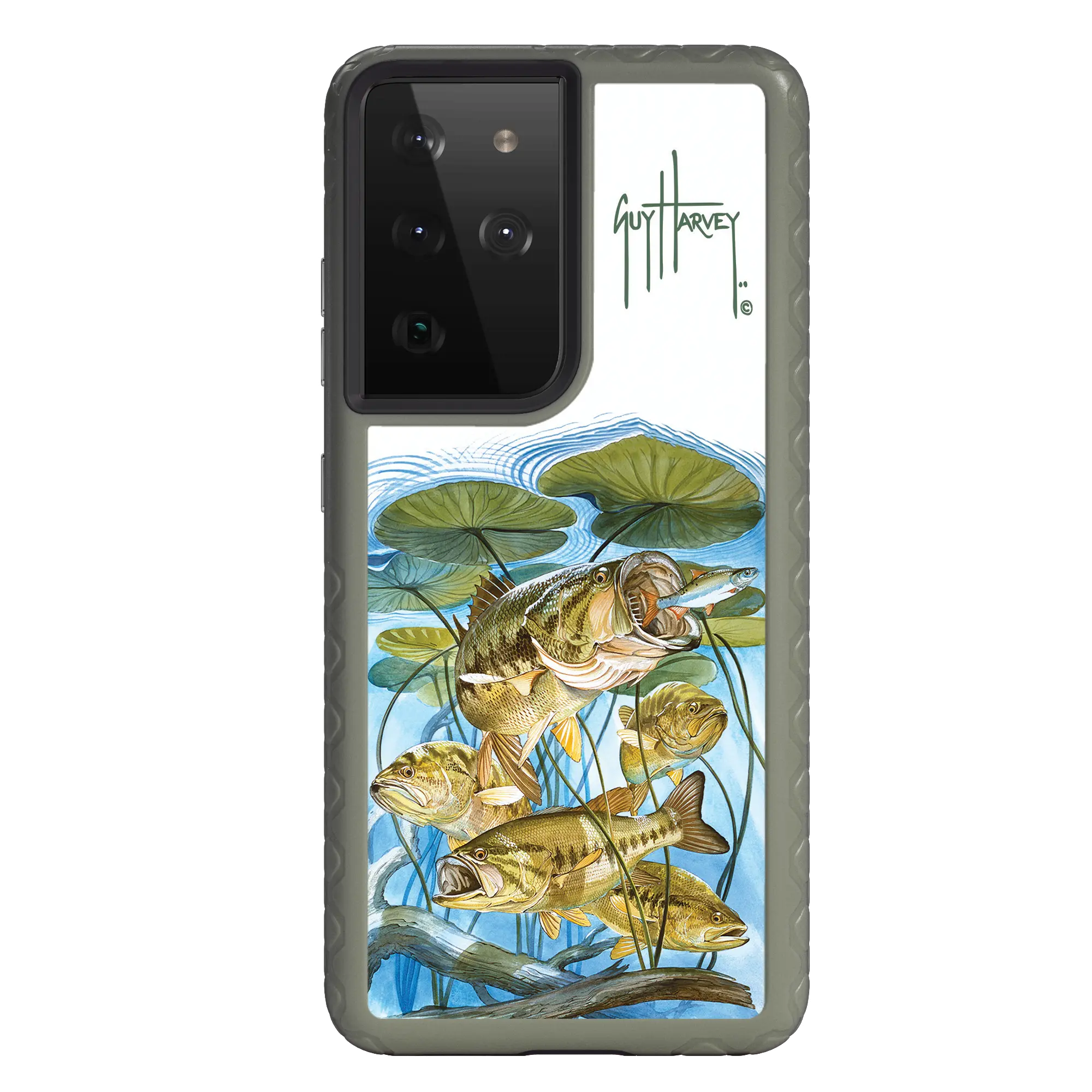 Guy Harvey Fortitude Series for Samsung Galaxy S21 Ultra - Five Largemouth Under Lilypads - Custom Case - OliveDrabGreen - cellhelmet