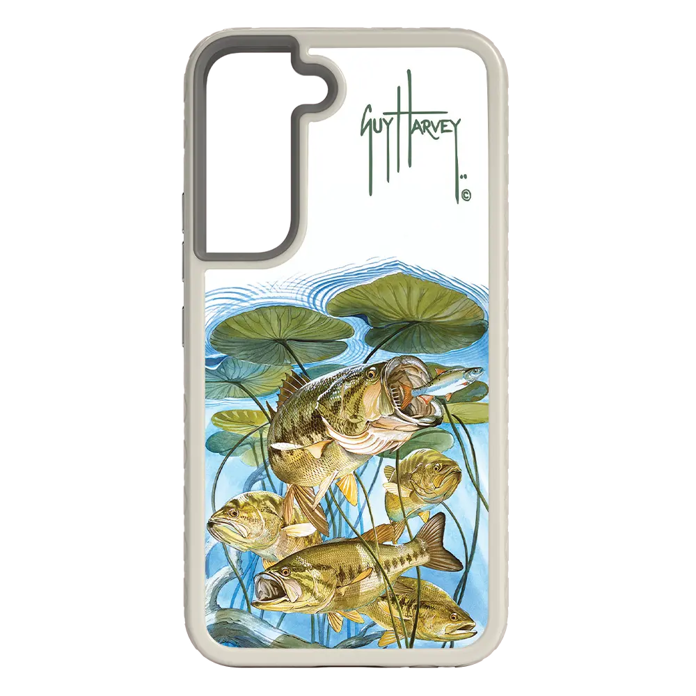 Guy Harvey Fortitude Series for Samsung Galaxy S22 Plus - Five Largemouth Under Lilypads - Custom Case - Gray - cellhelmet