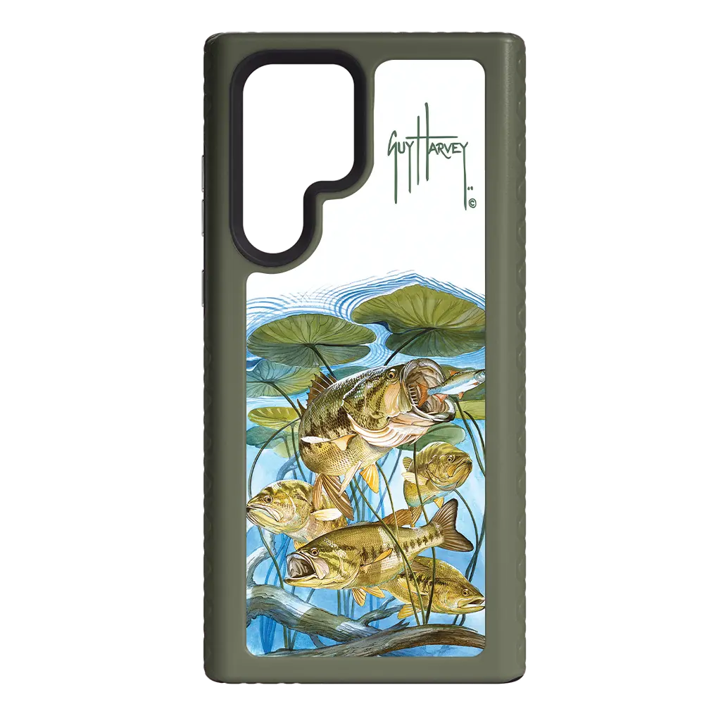 Guy Harvey Fortitude Series for Samsung Galaxy S22 Ultra - Five Largemouth Under Lilypads - Custom Case - OliveDrabGreen - cellhelmet