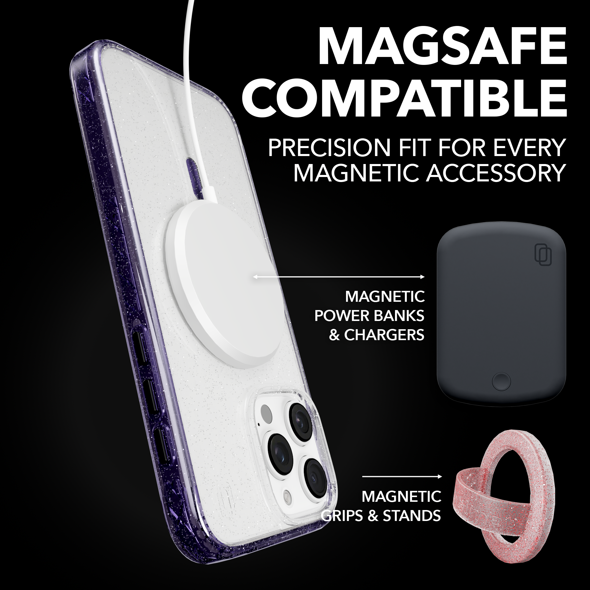 MagSafe® Case for Apple iPhone 16 | Lilac Purple Sparkle | Magnitude Series