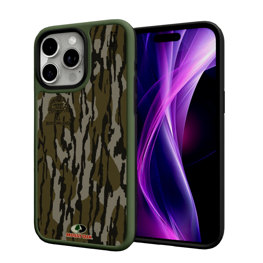 Mossy Oak Camo Fortitude Case for Apple iPhone 15 Pro Max - Bottomland Orig Olive Green