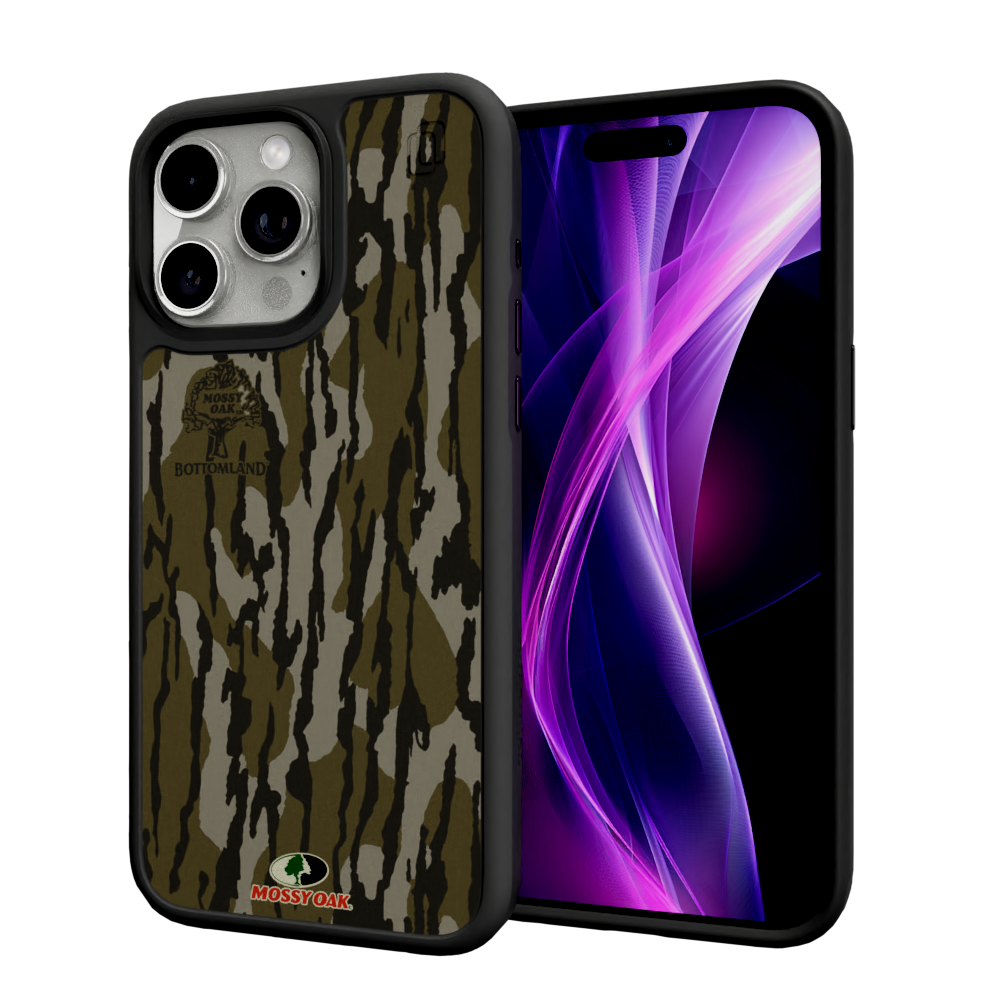 Mossy Oak Camo Fortitude Case for Apple iPhone 15 Pro Max - Bottomland Orig Onyx Black